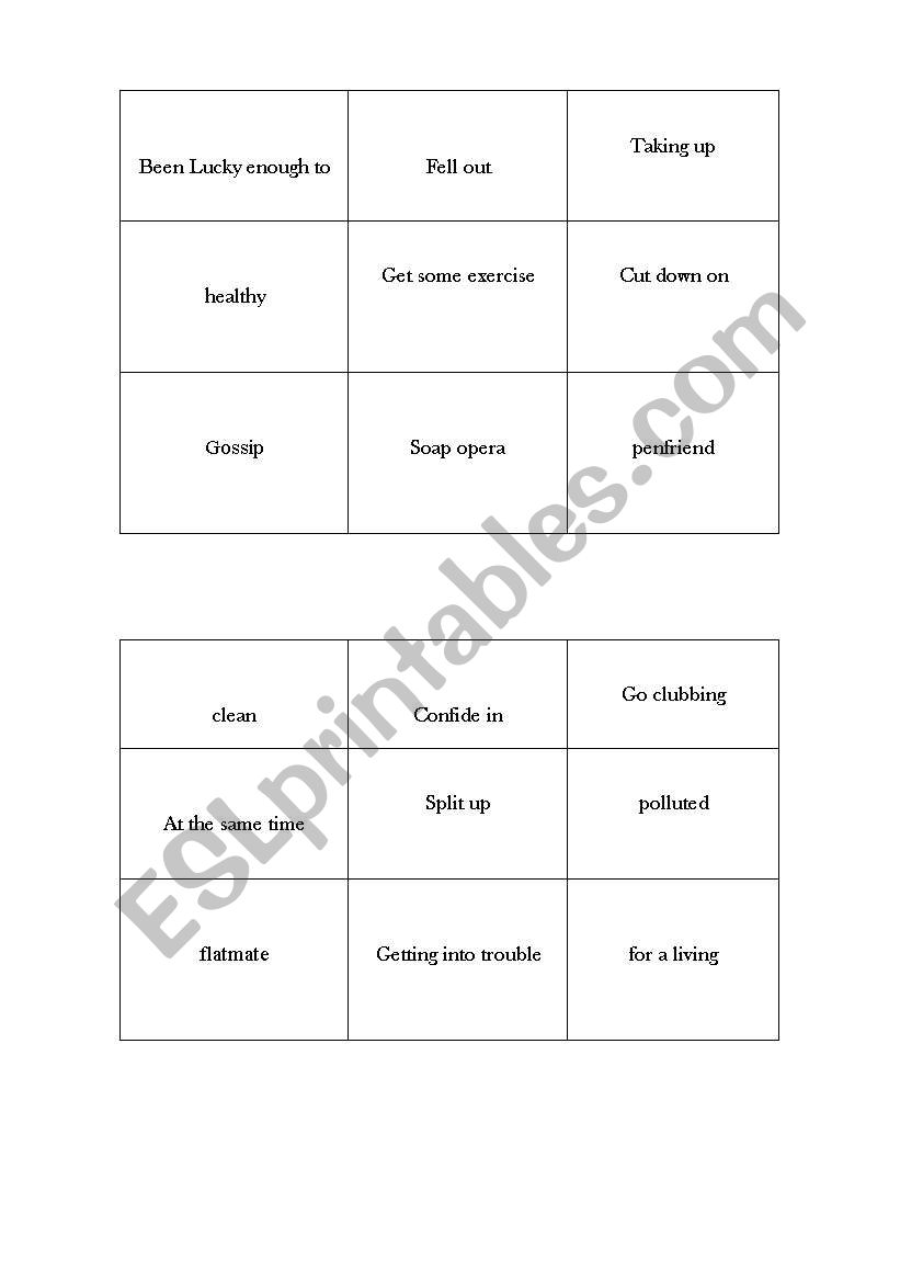 Bingo  worksheet