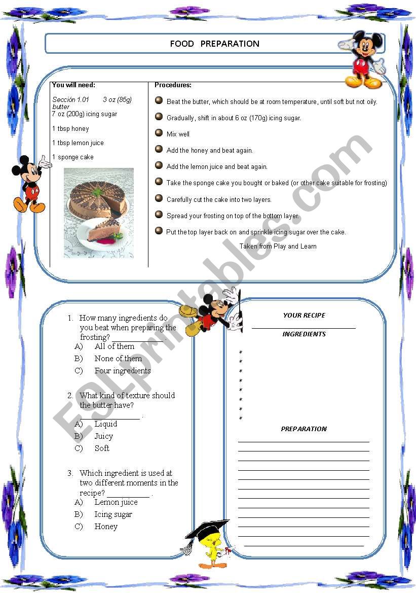 food worksheet