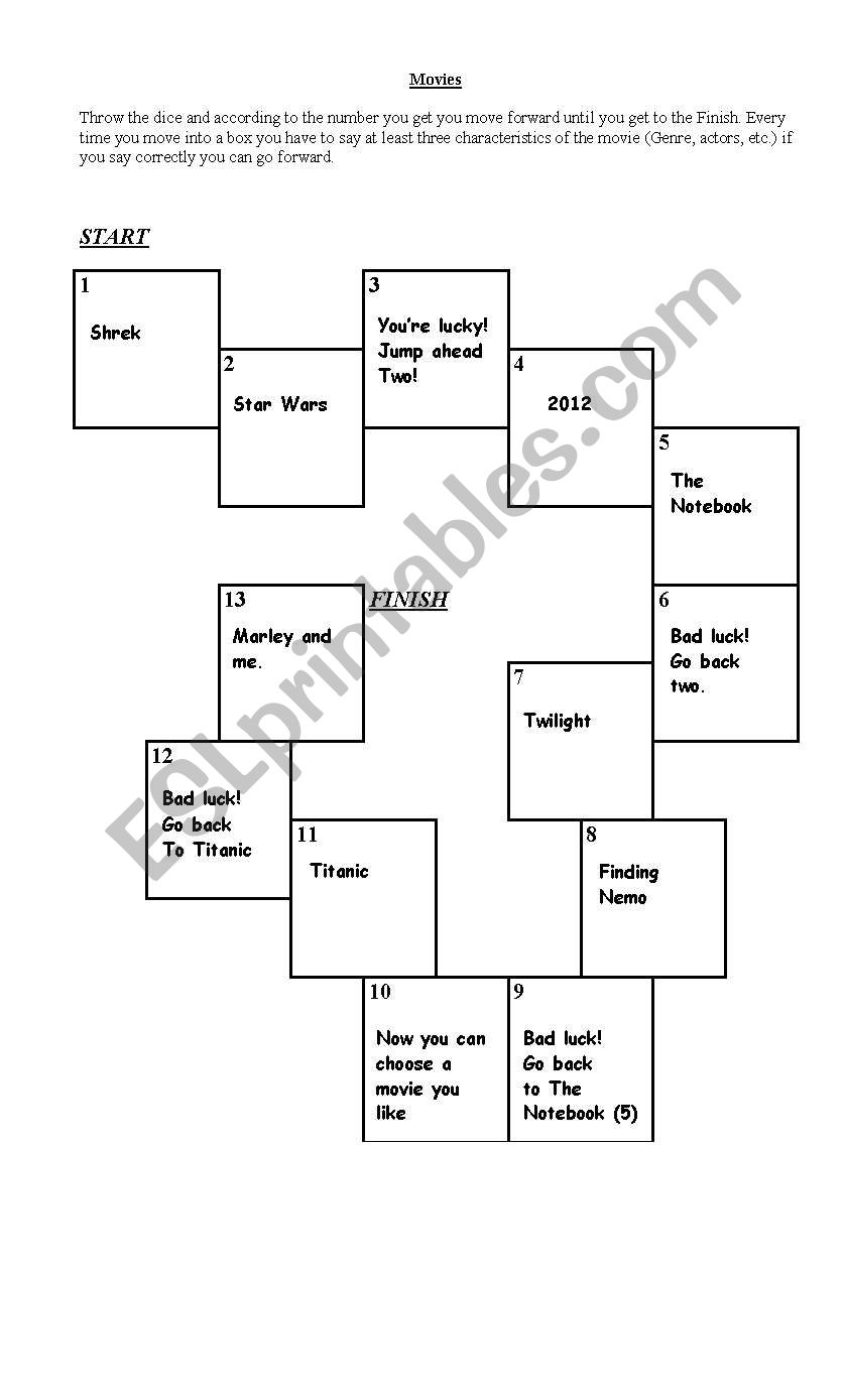 Movie Game worksheet