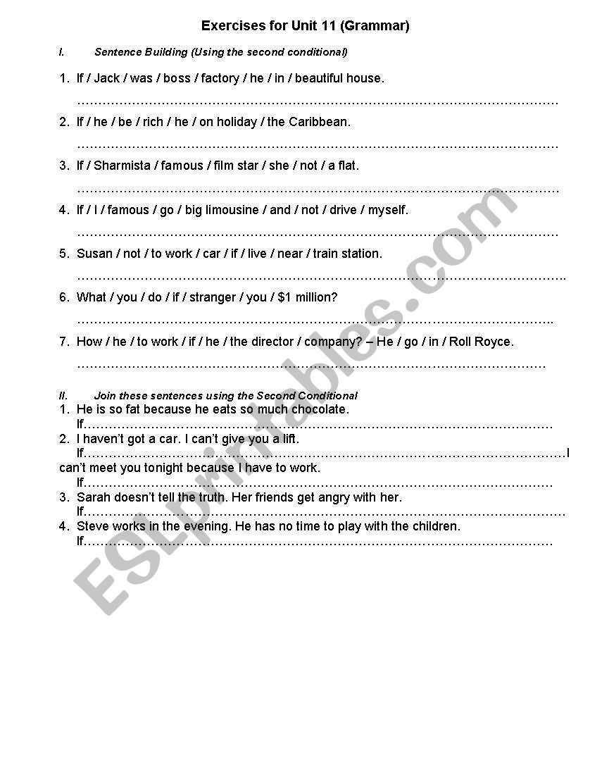 Second conditional ws worksheet