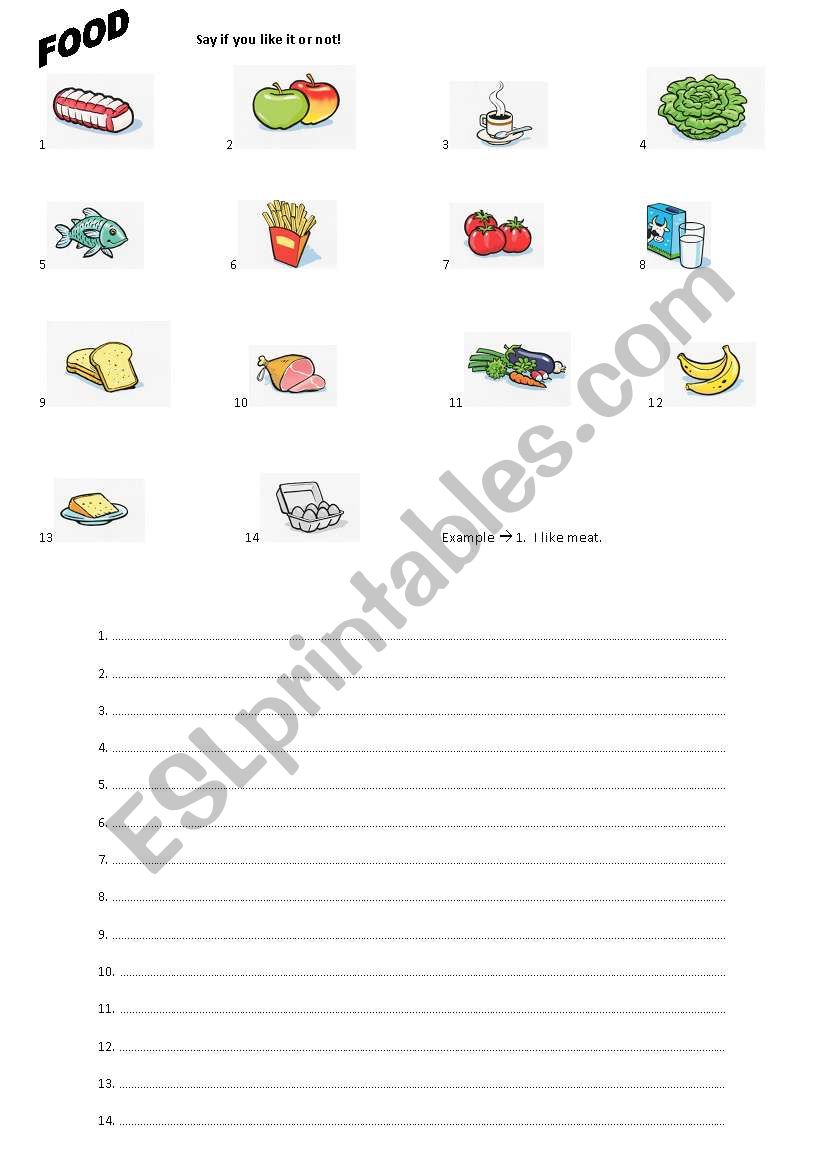 Food I like or dont like worksheet