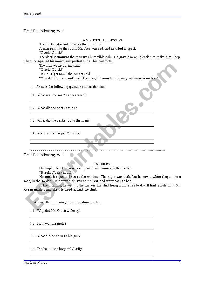 simple past tests worksheet