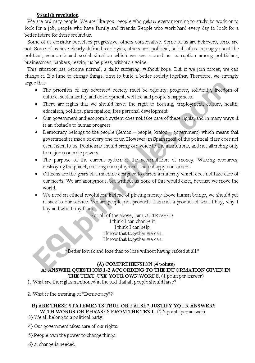 Spanish Revolution worksheet