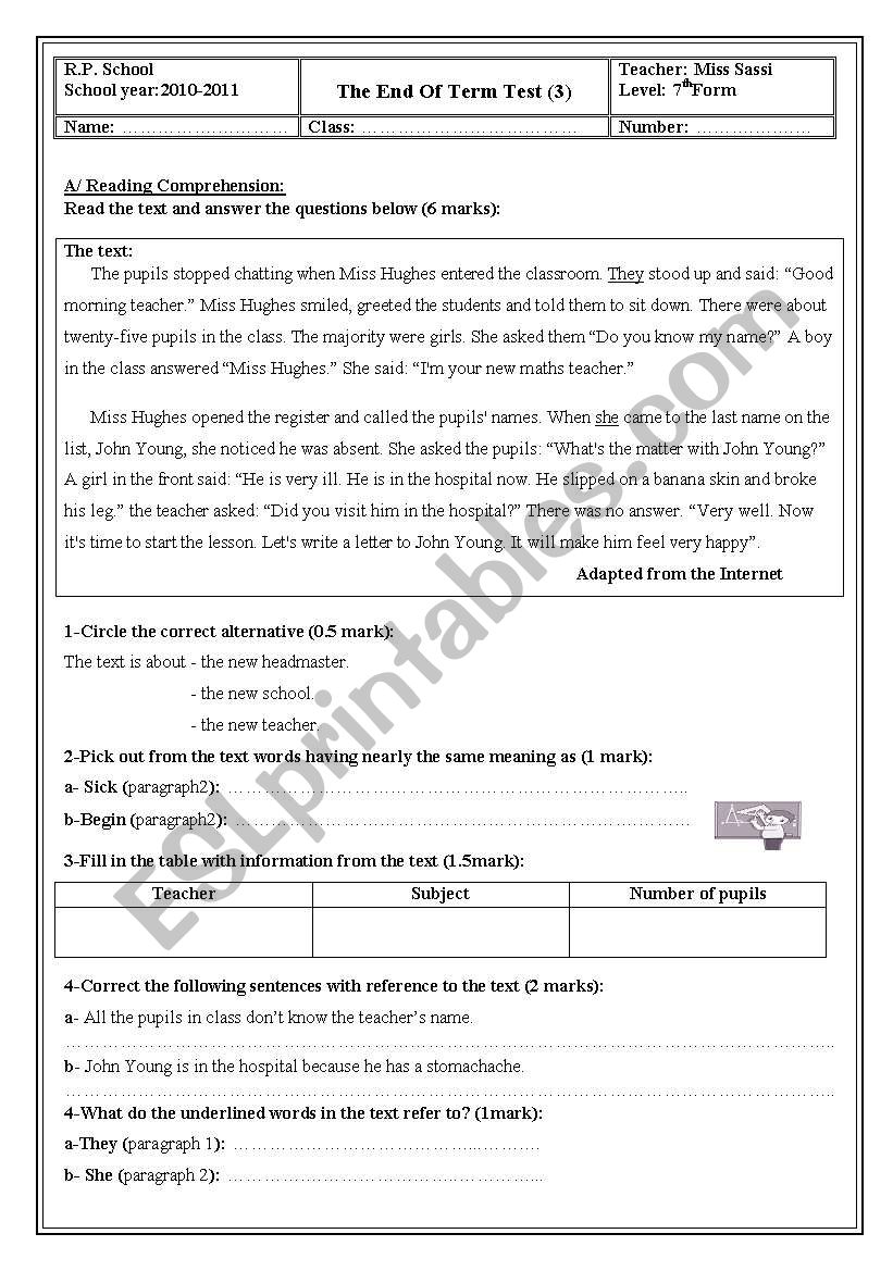 End of term exam N3 FOR 7TH FORM