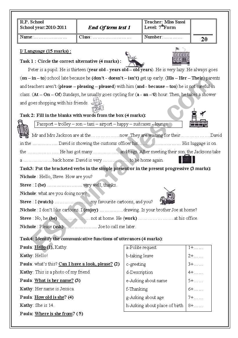 Mid term test n 1 for 7th form