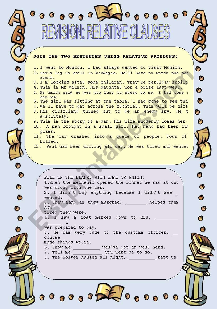 Revision: Relative clauses worksheet