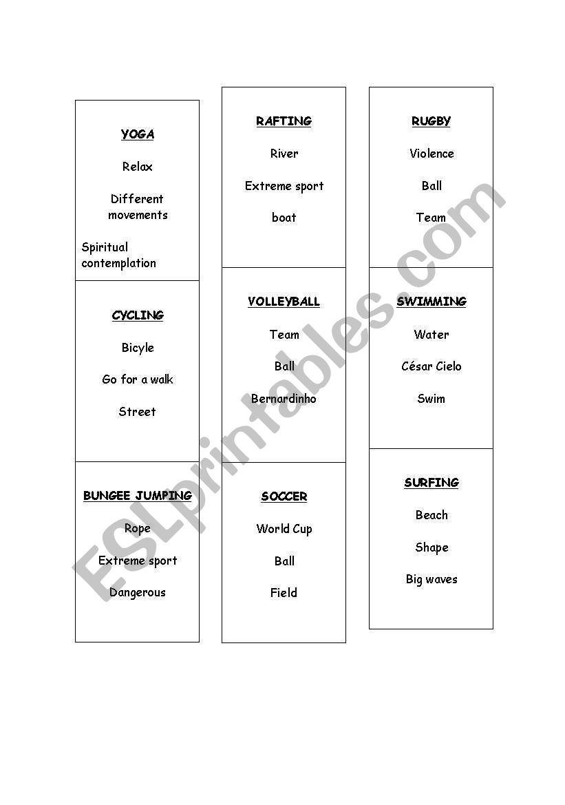 Taboo Sports worksheet