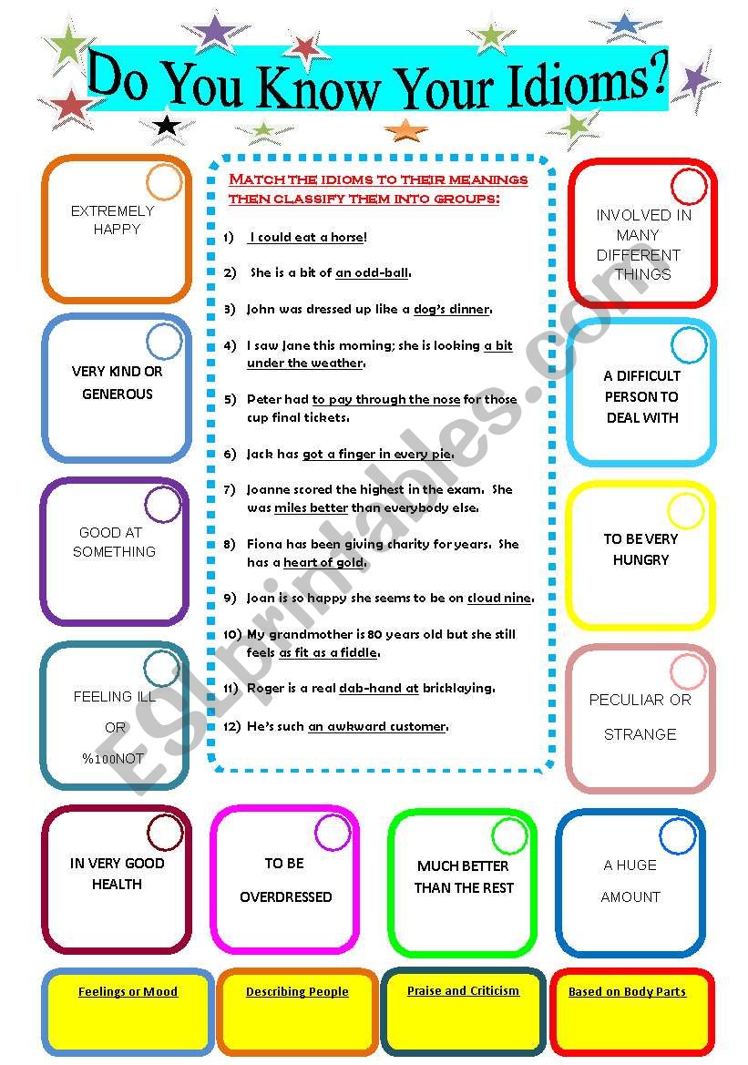 Do you know your idioms?  worksheet