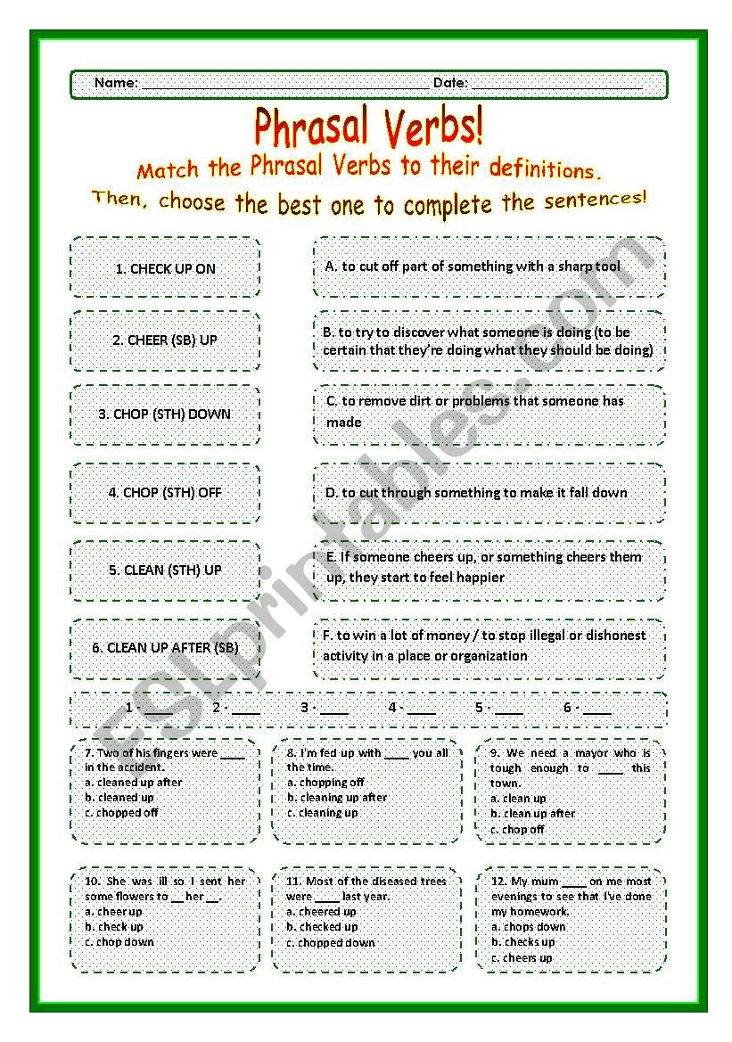 > Phrasal Verbs Practice 10! > --*-- Definitions + Exercise --*-- BW Included --*-- Fully Editable With Key!