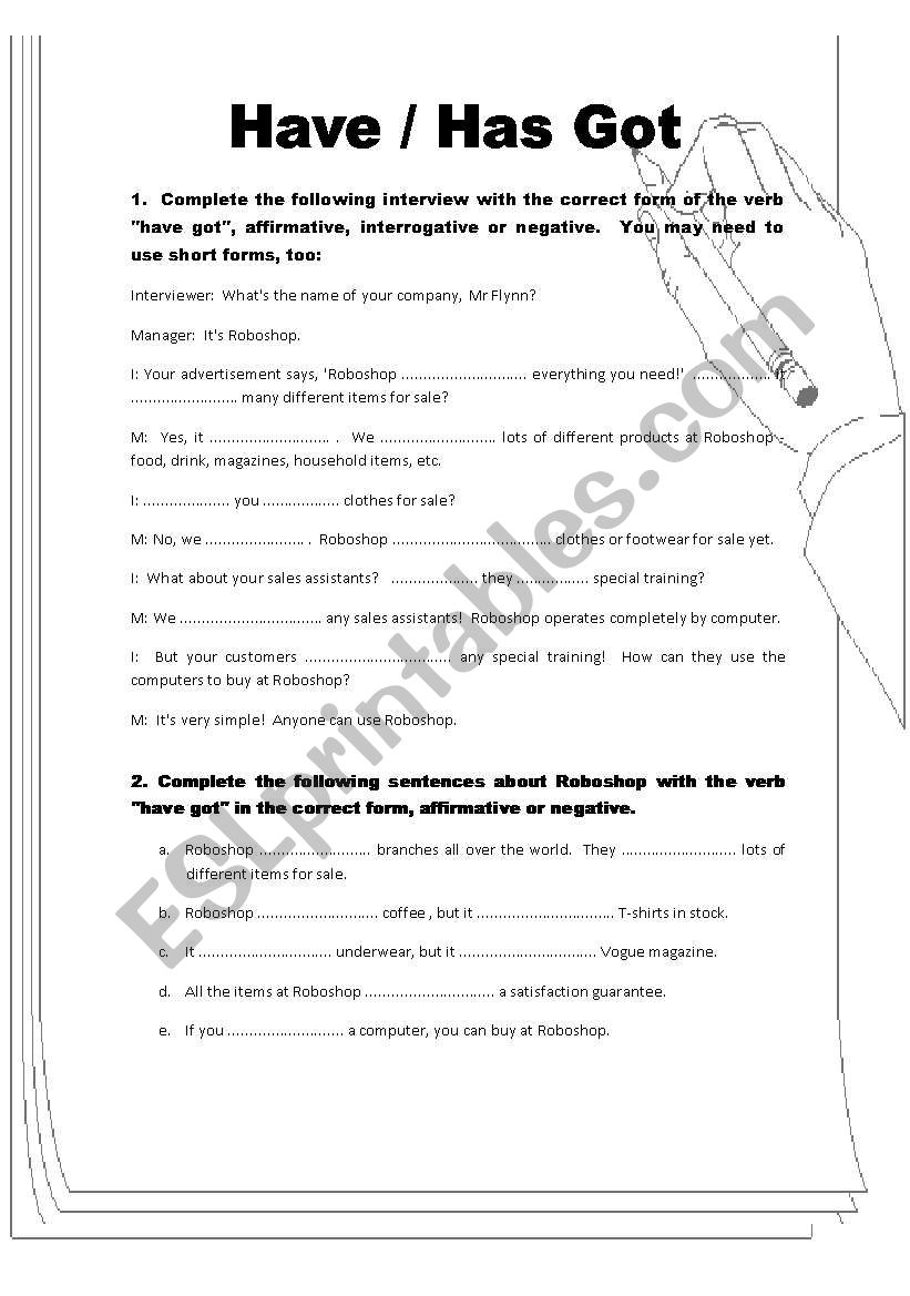 Have / Has Got - With key worksheet