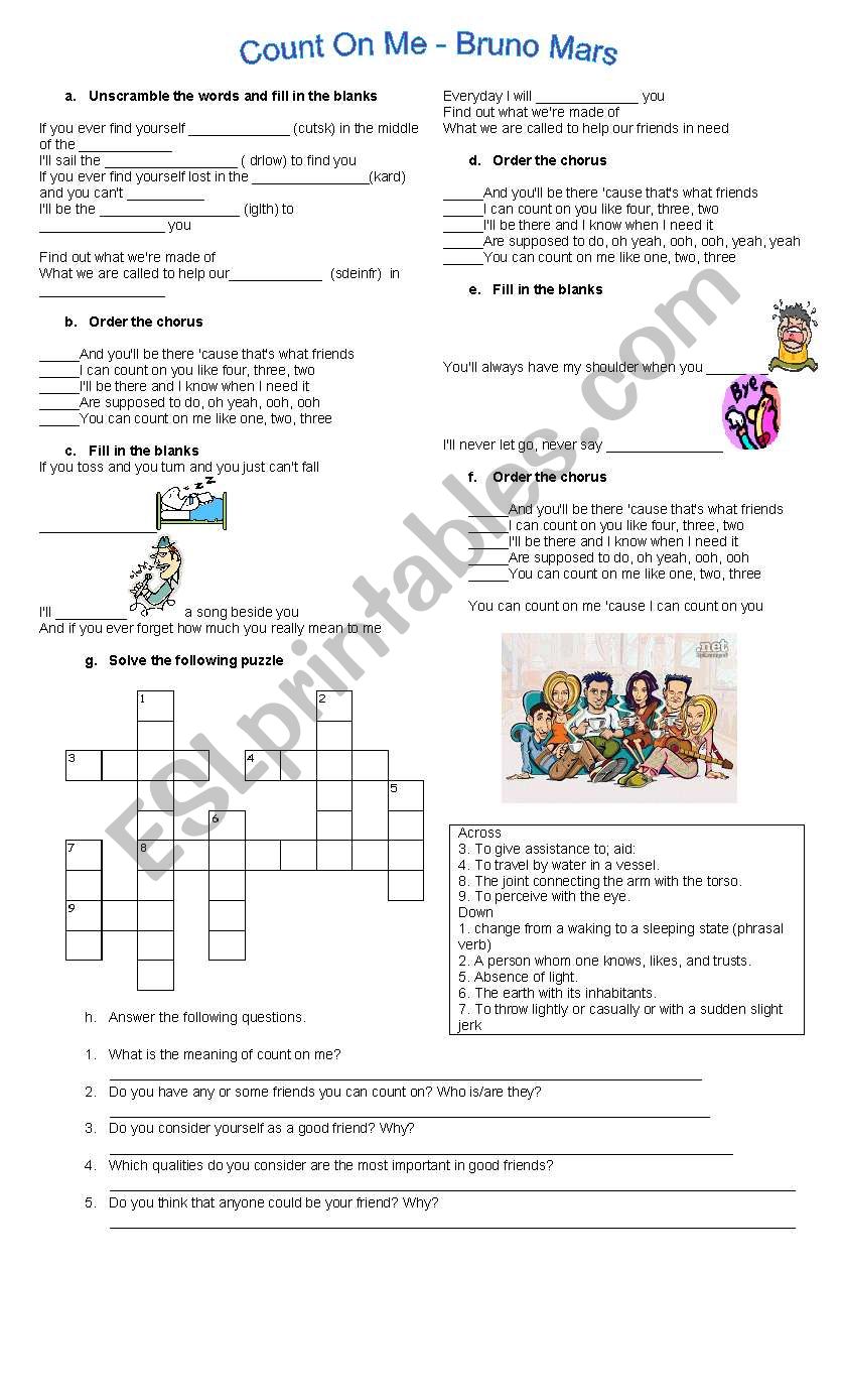 COUNT ON ME (Bruno Mars) worksheet