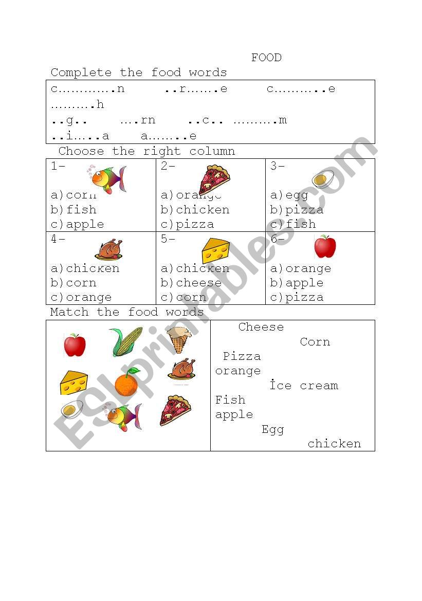 food worksheet