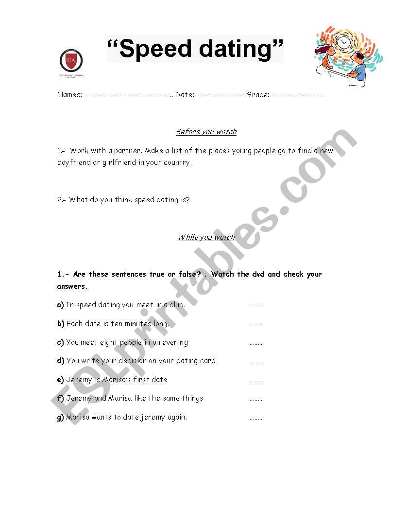 Speed Dating worksheet