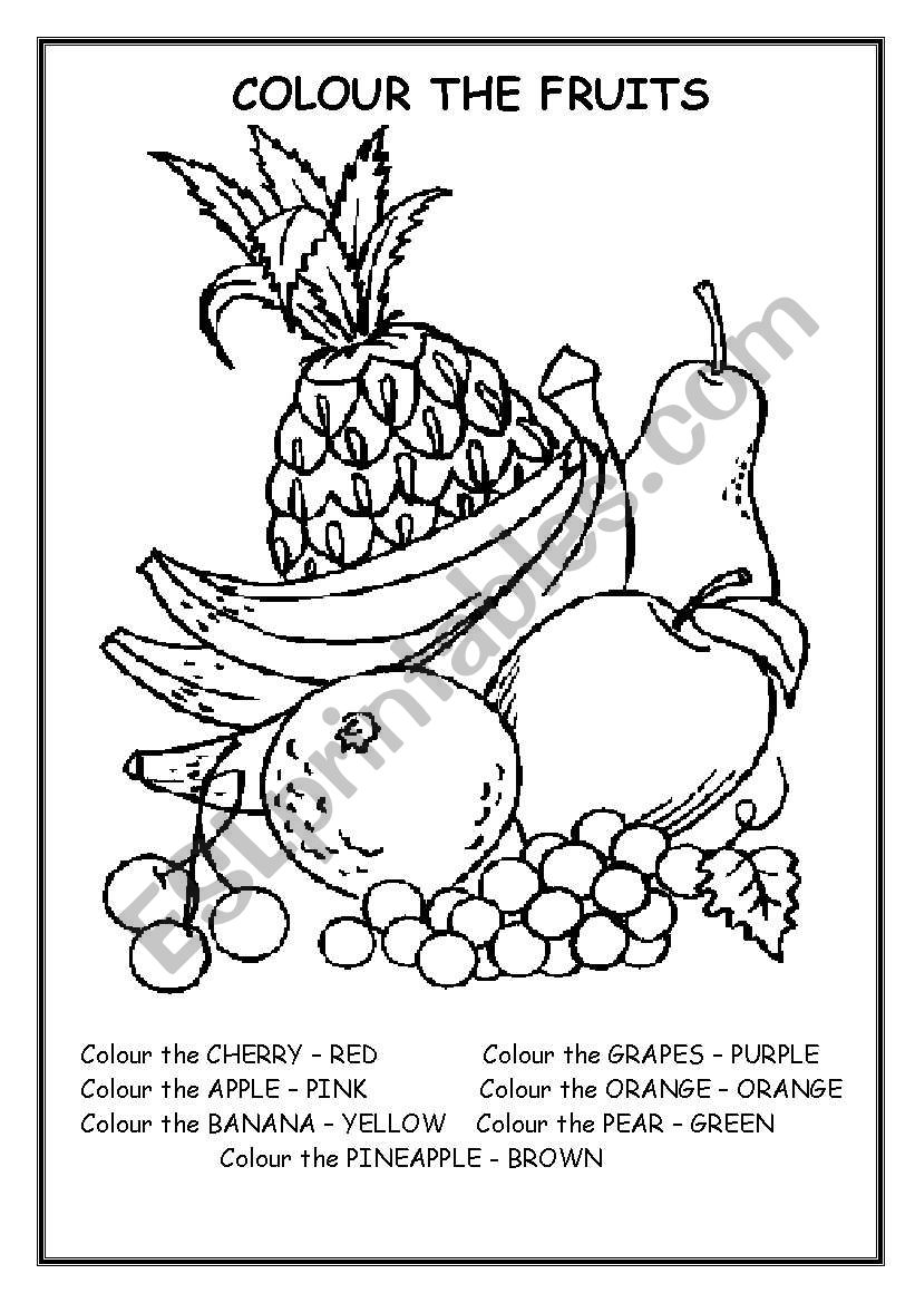 COLOUR THE FRUITS worksheet