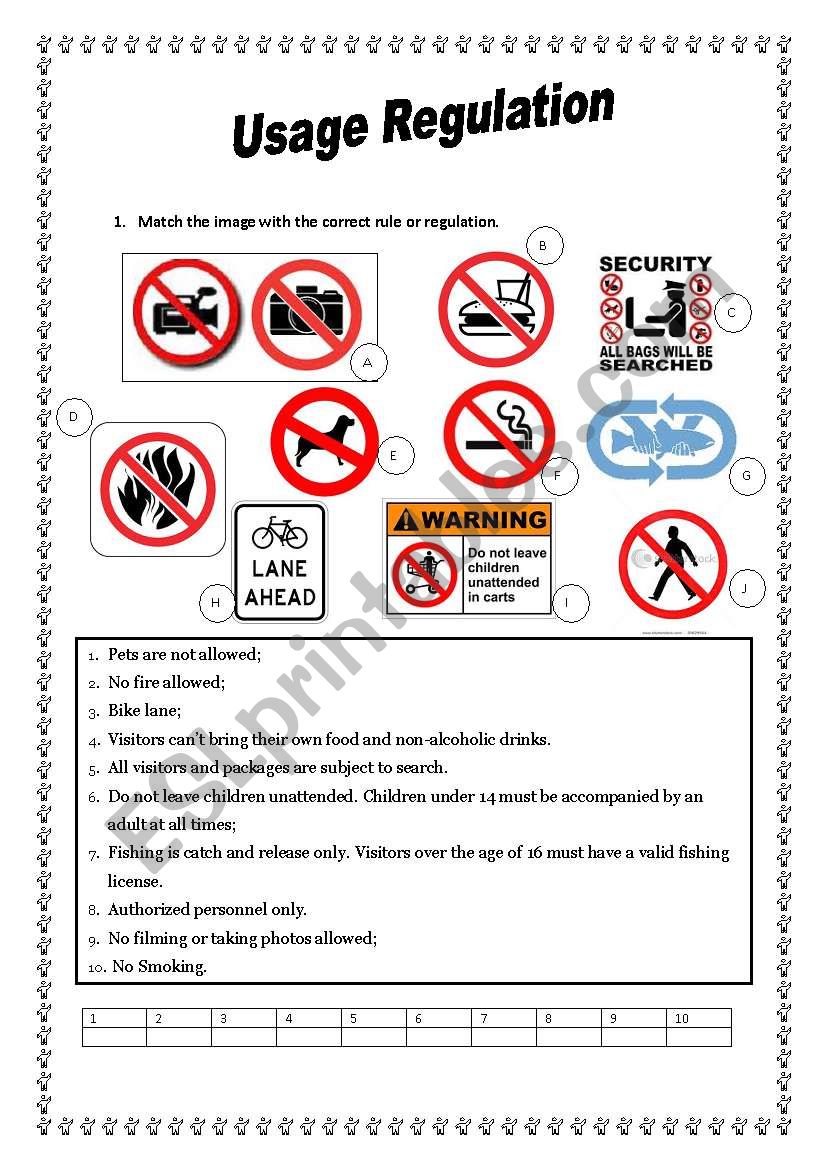 Rules and Regulations worksheet