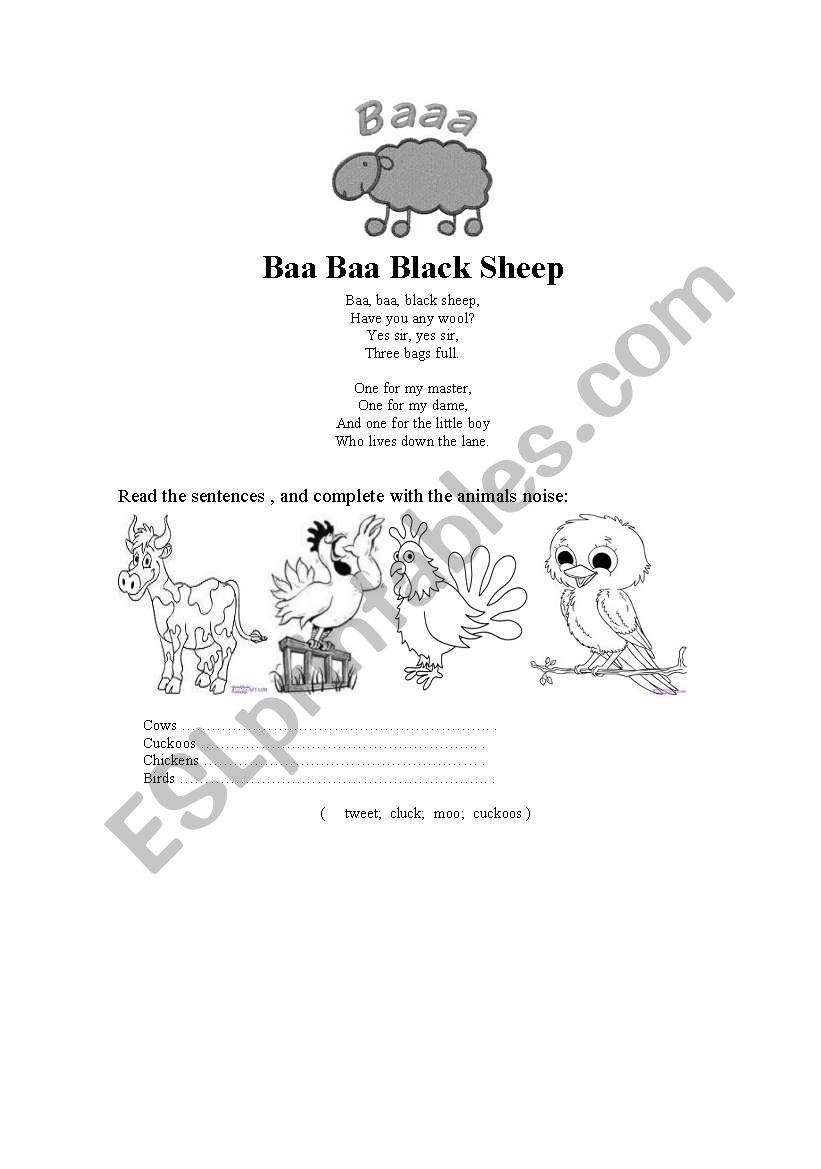 Baa Baa Black Sheep worksheet