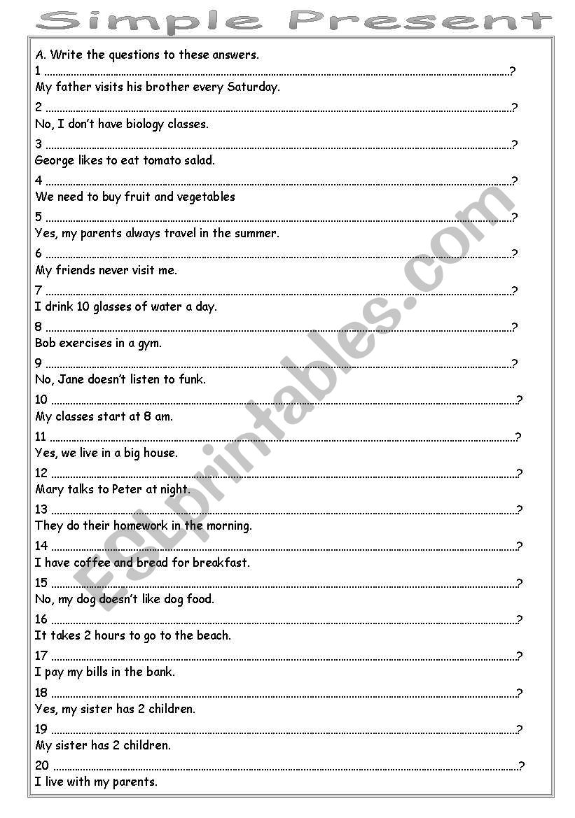 Simple Present - Write the Questions - With Answer Key