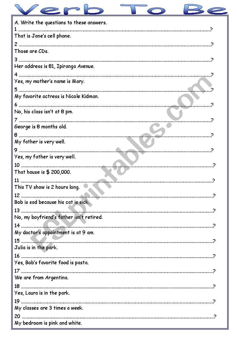 verb-to-be-make-the-questions-with-answer-key-esl-worksheet-by-luoliveira