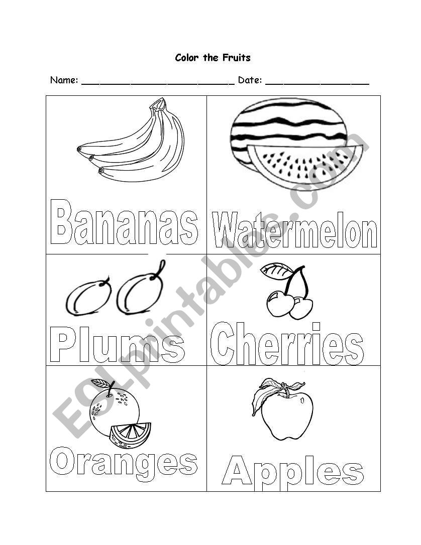 Color the Fruits worksheet
