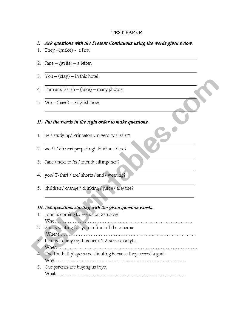  Present Continuous worksheet