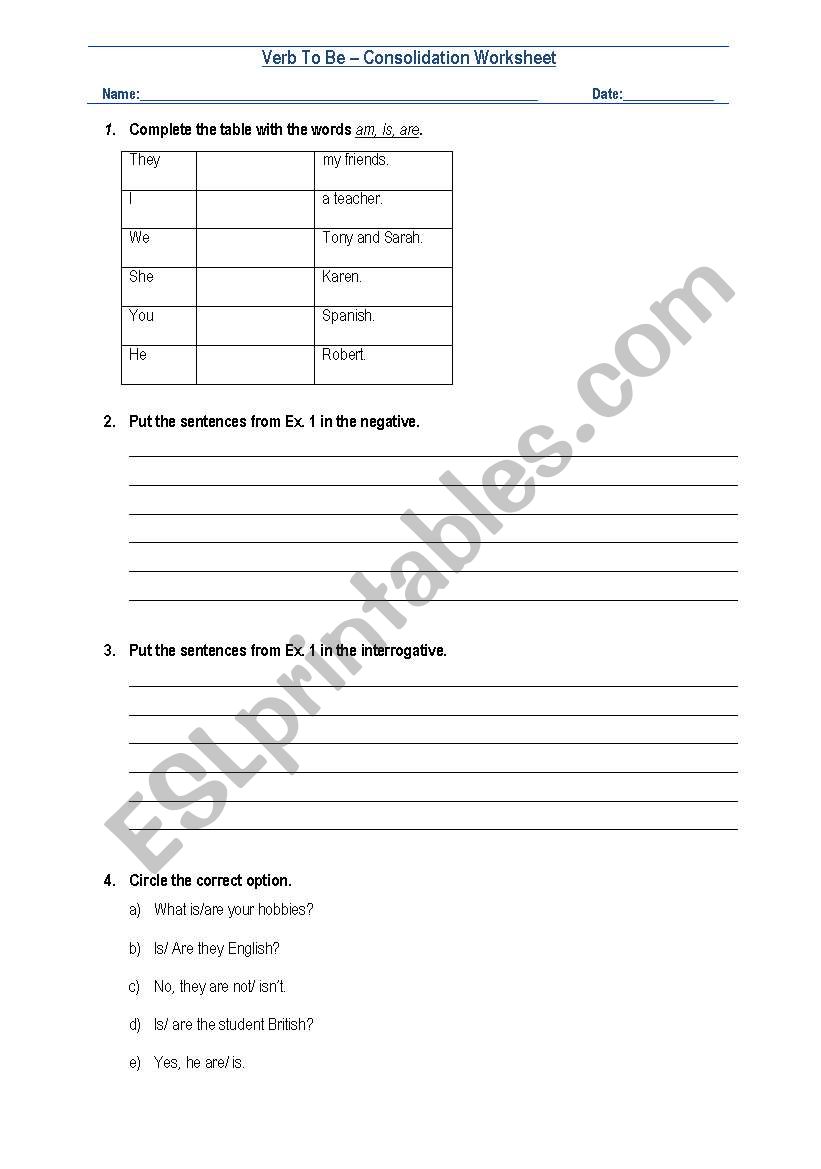 Verb To Be worksheet