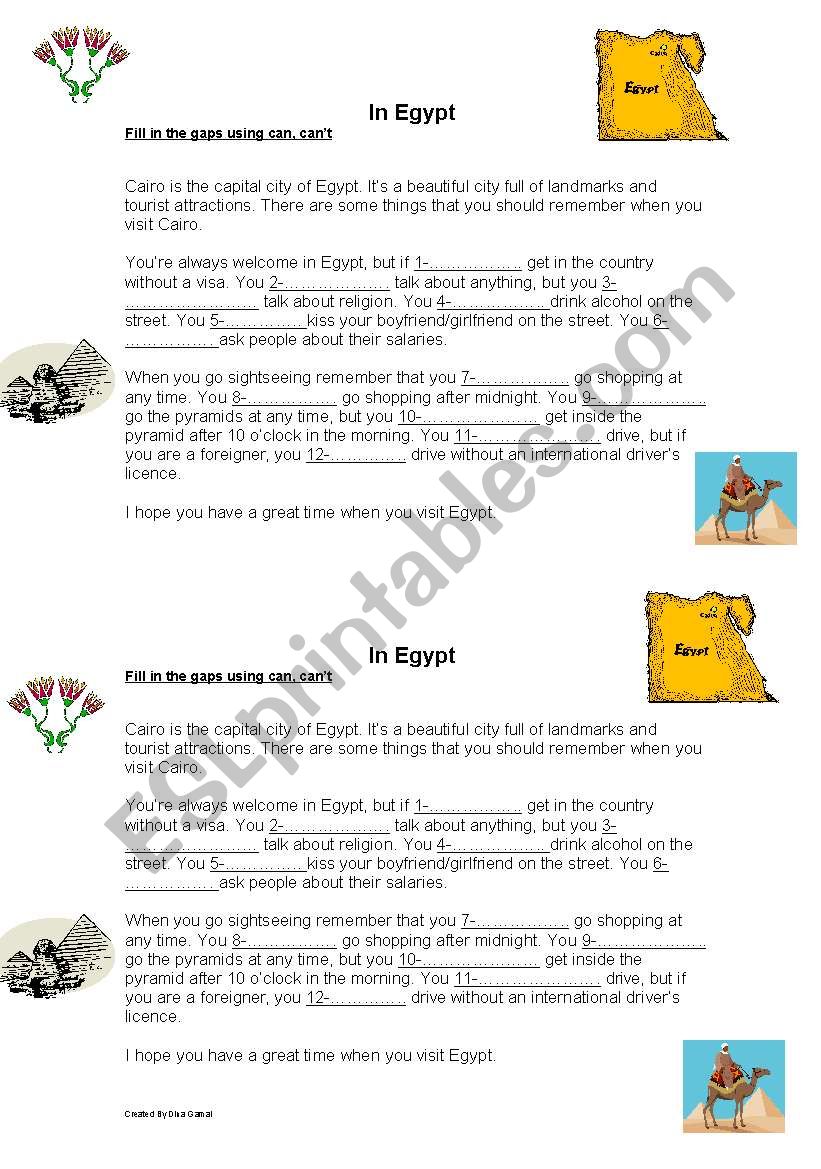 In Egypt worksheet