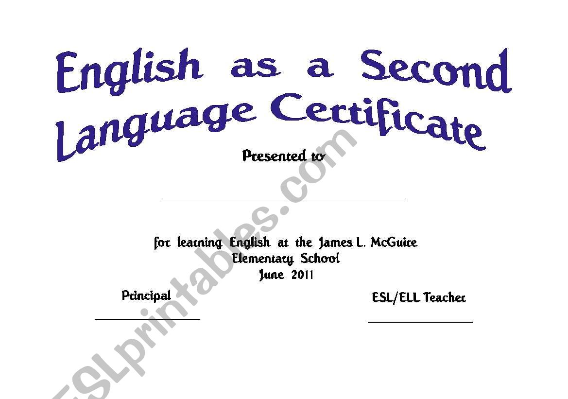 ESL Certificate worksheet