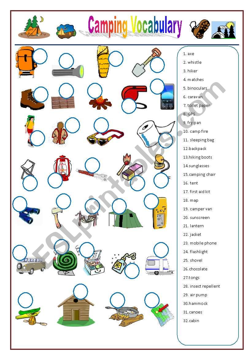 Camping Vocabulary worksheet