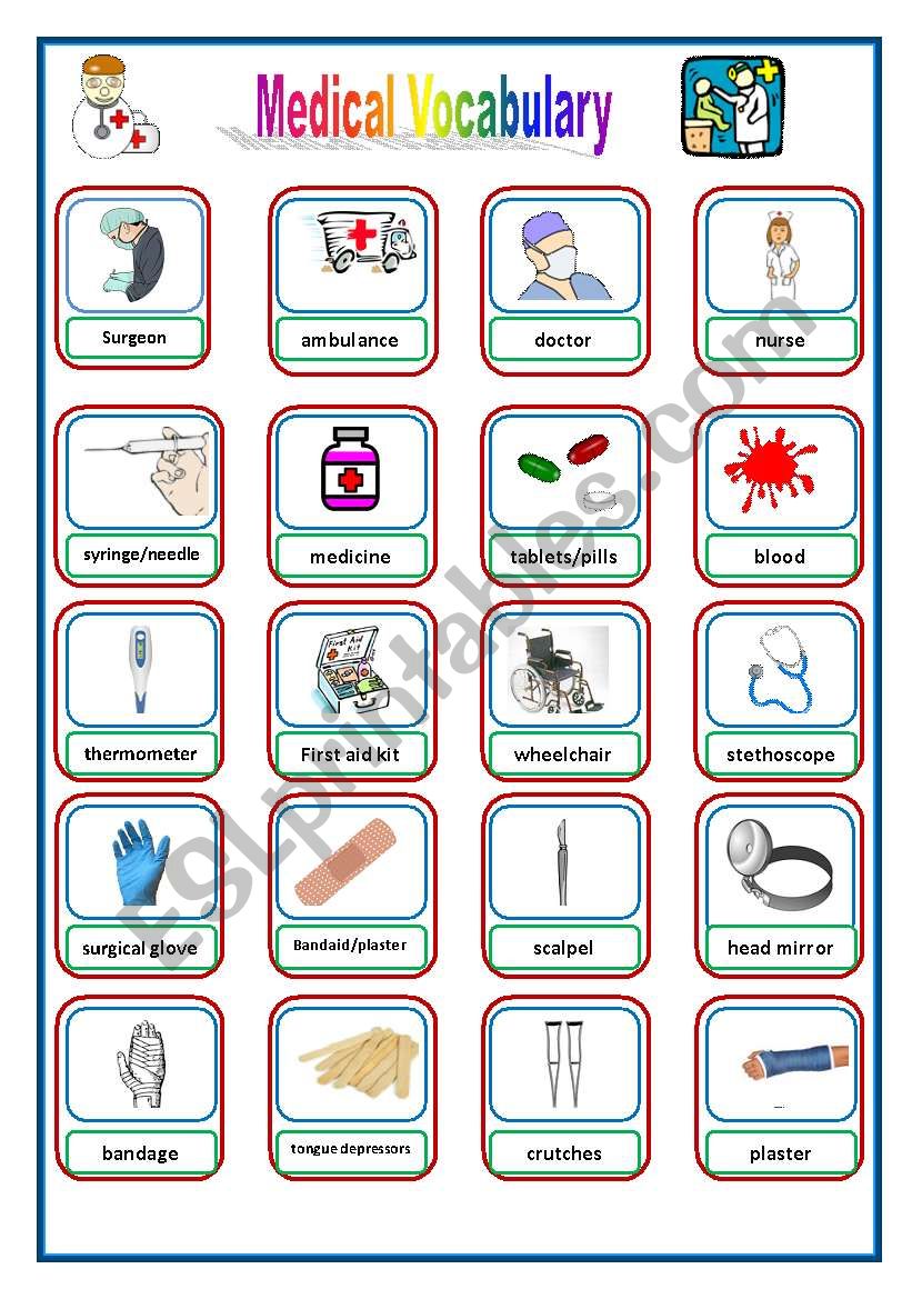 Medical/ Health Pictionary-Flashcards