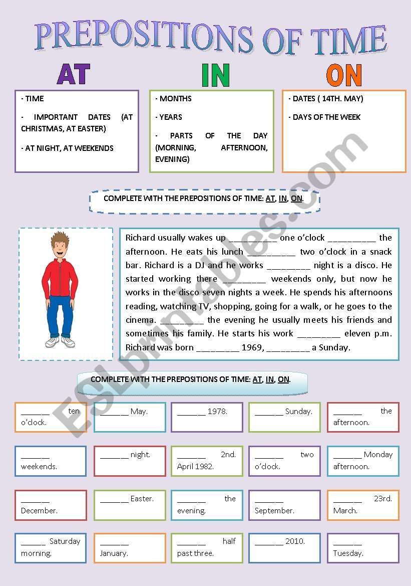 PREPOSITIONS OF TIME worksheet