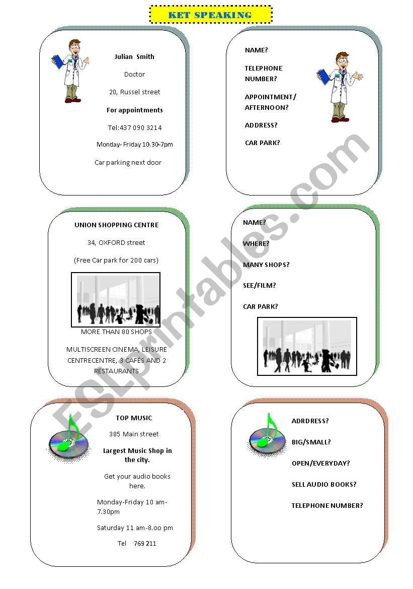 ket speaking cards worksheet