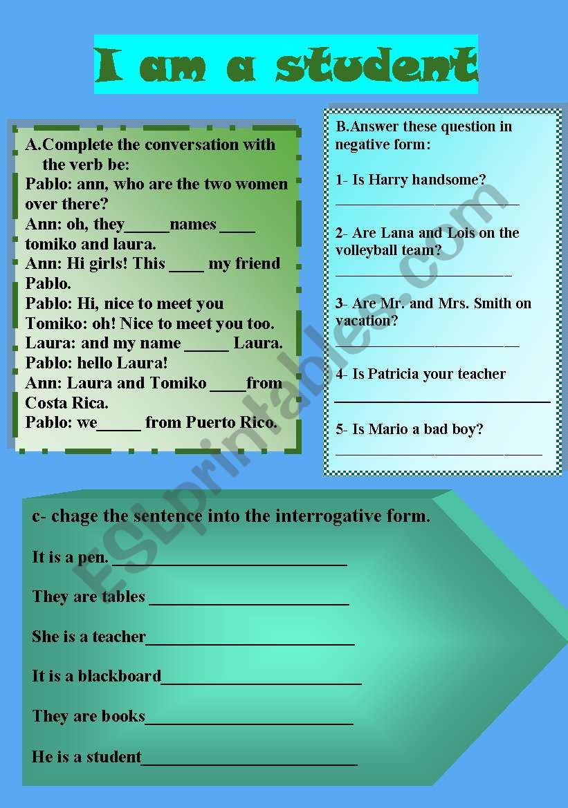 verb be practice worksheet