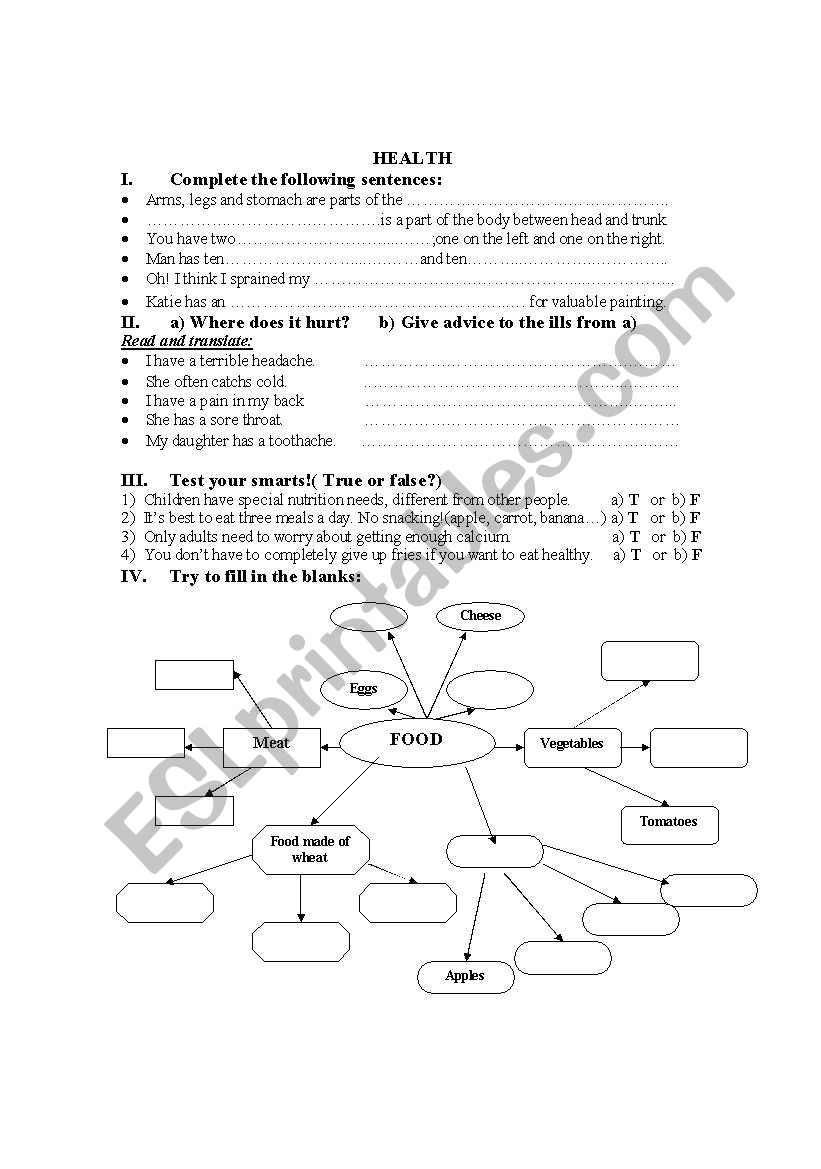 Health worksheet