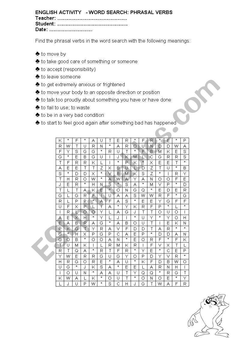 Phrasal Verbs search worksheet