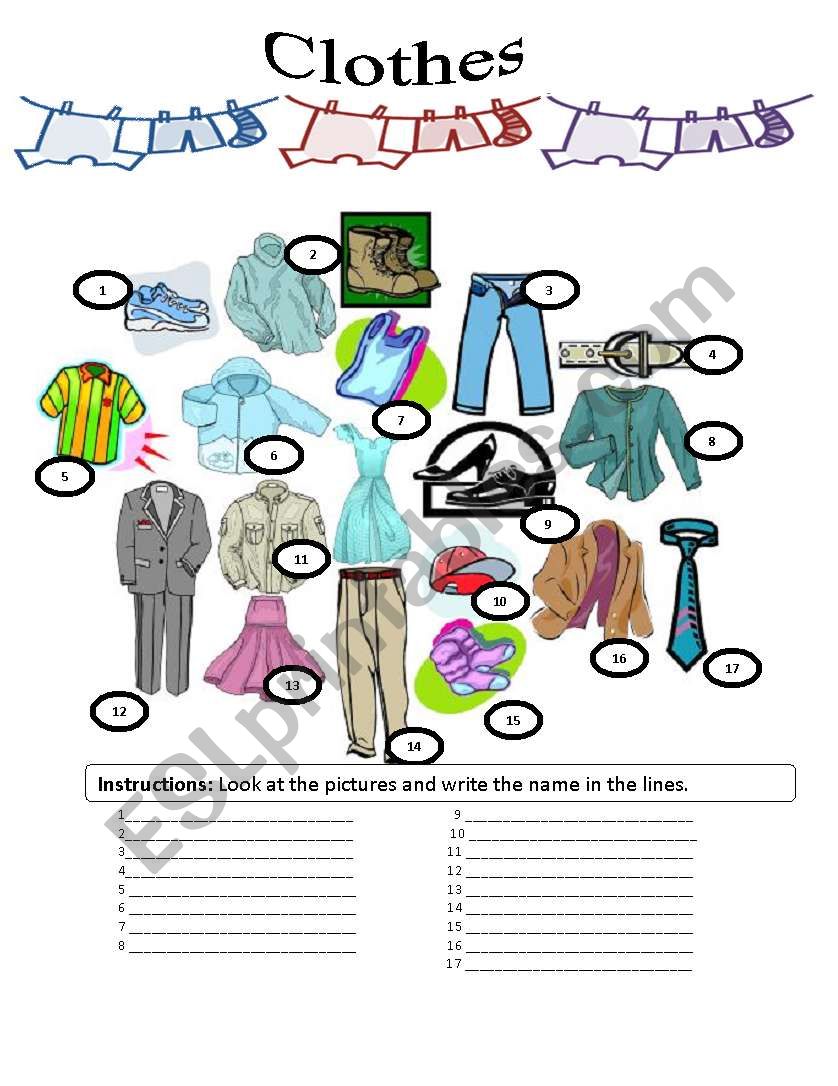 clothes worksheet