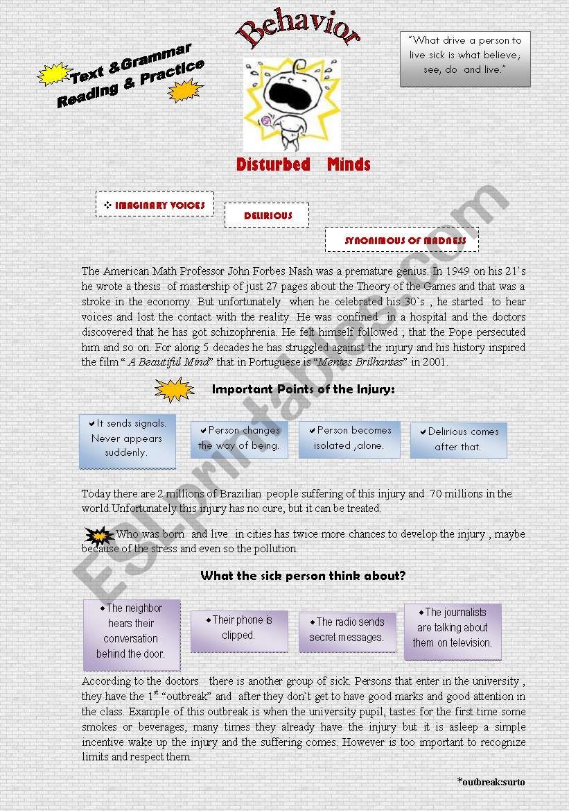 Behavior - Schizophrenia worksheet