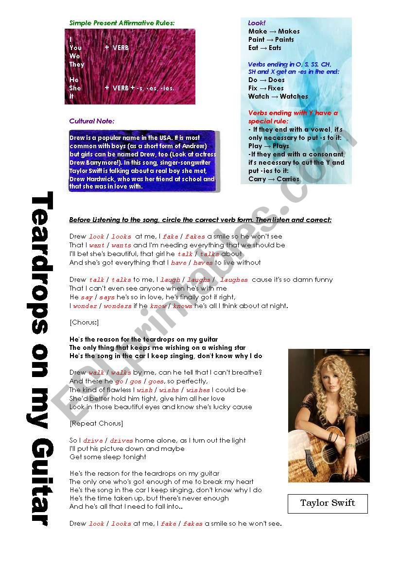 Song Activity with simple present (Taylor Swift)