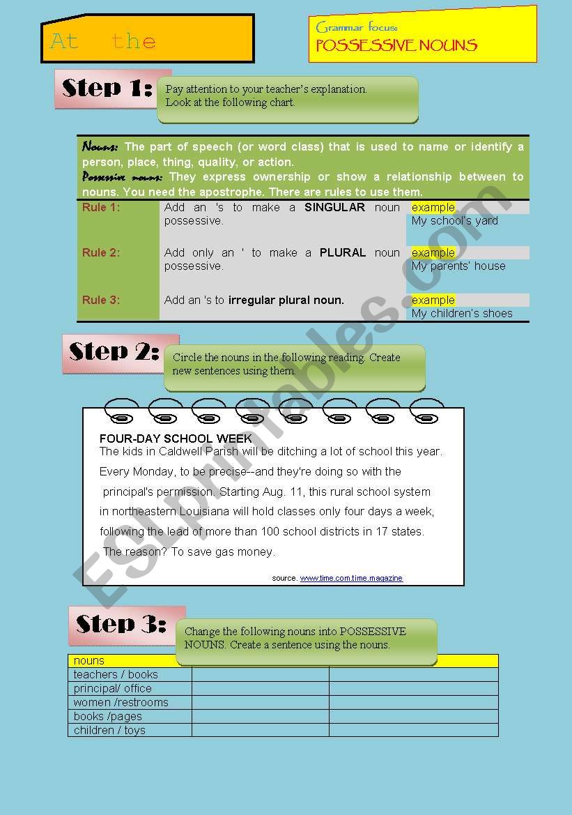 possessive nouns worksheet