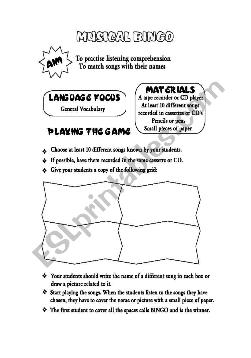 Musical Bingo worksheet