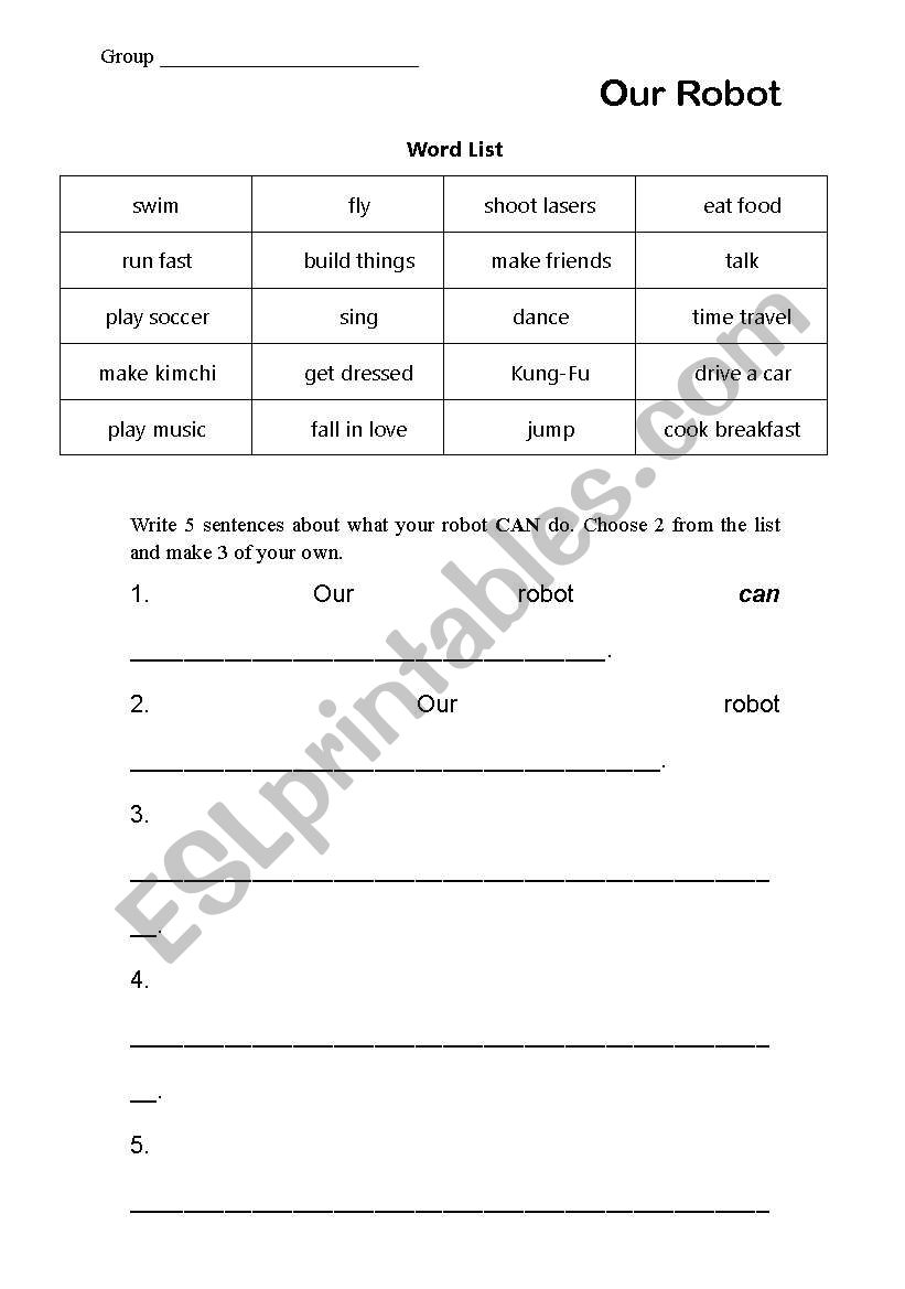 Design your own robot worksheet