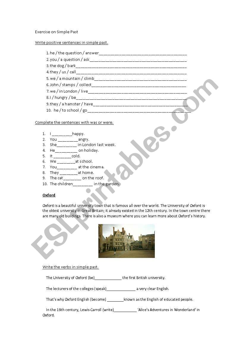 exercise simple past worksheet