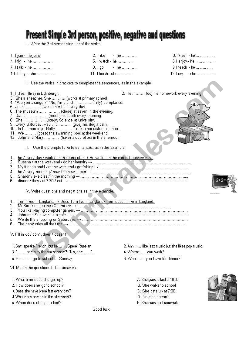 Present Simple: positive, negative and questions for 3rd person