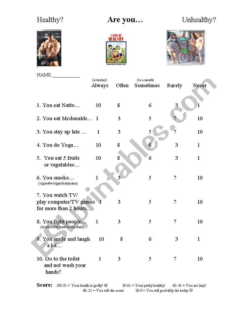 Are you Healthy or Unhealthy? How often quiz