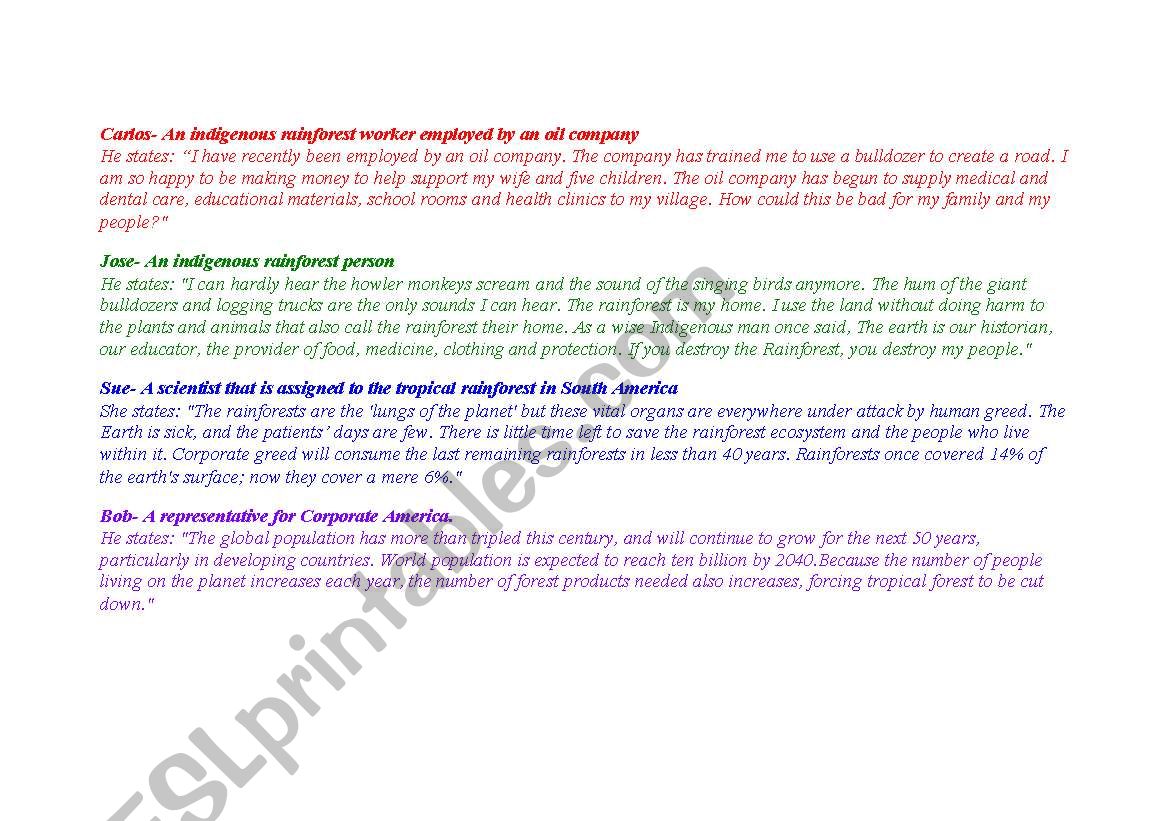 Rainforest Debate  worksheet