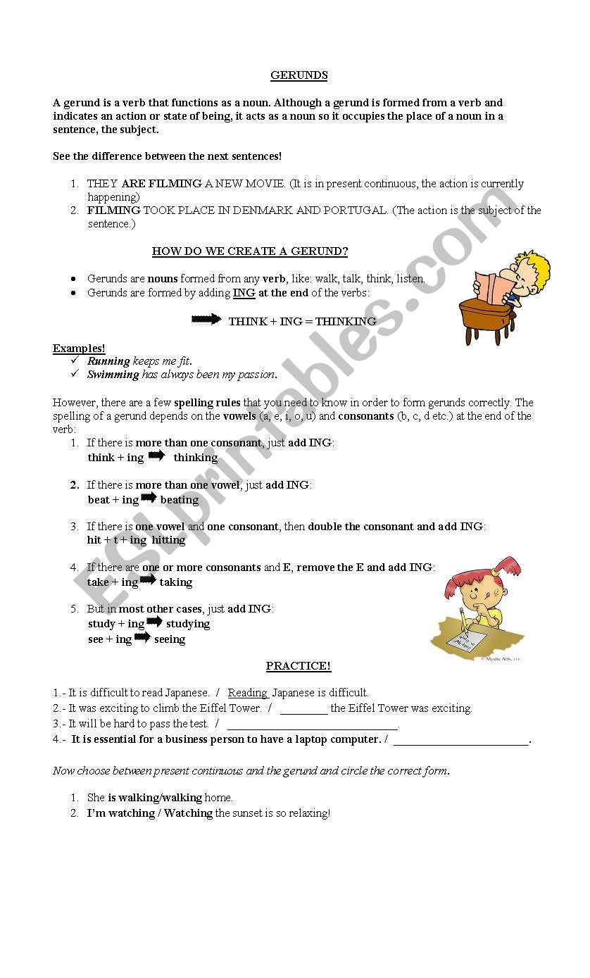 Gerunds worksheet