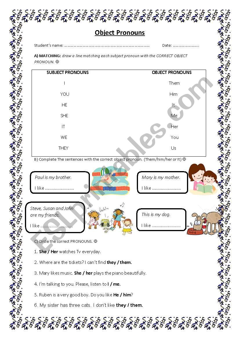 Object pronouns worksheet