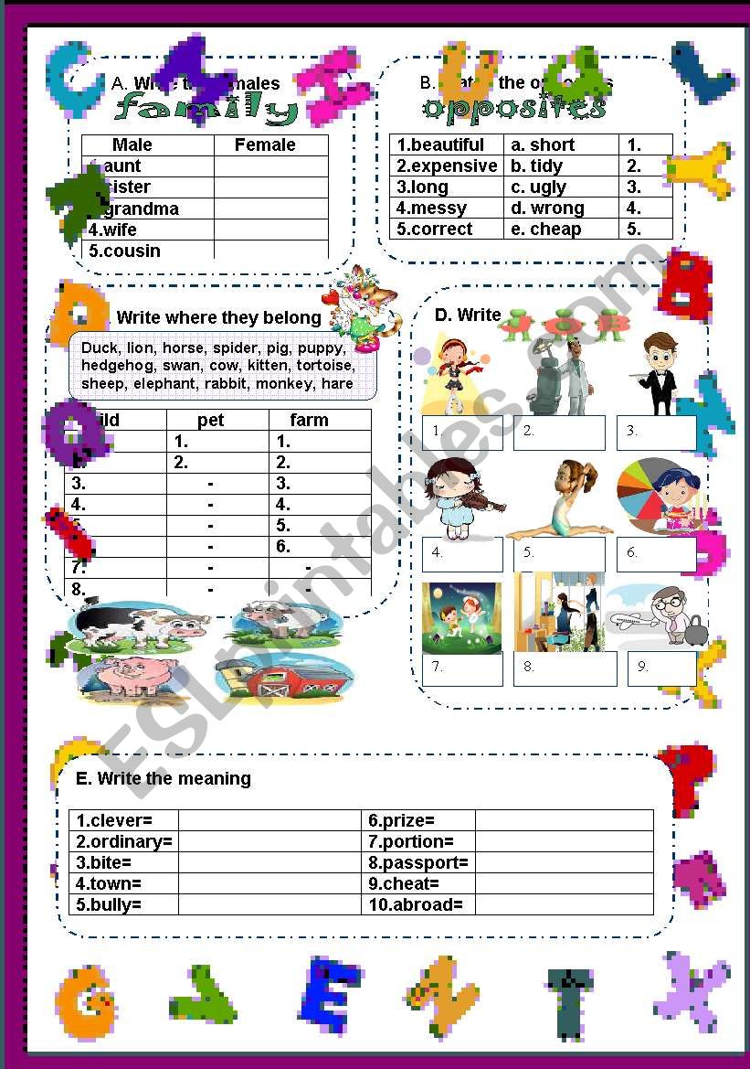 vocabulary test worksheet