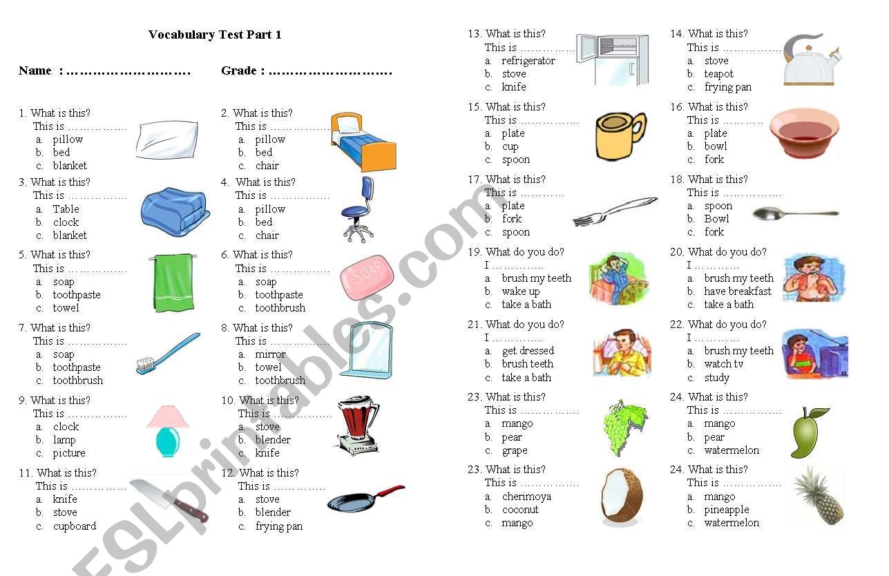 vocabulary test second grade...