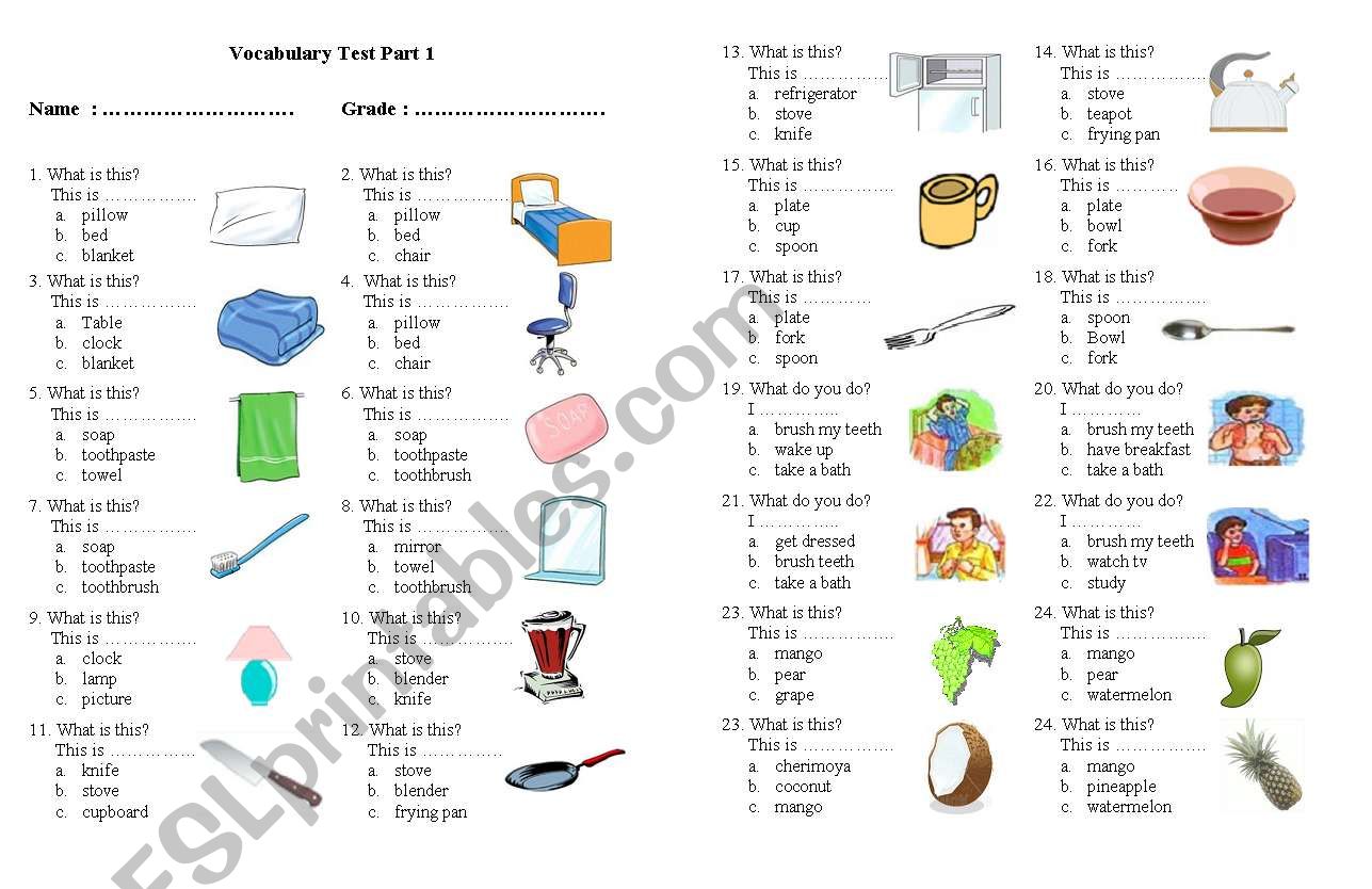 vocabulary test second grade...