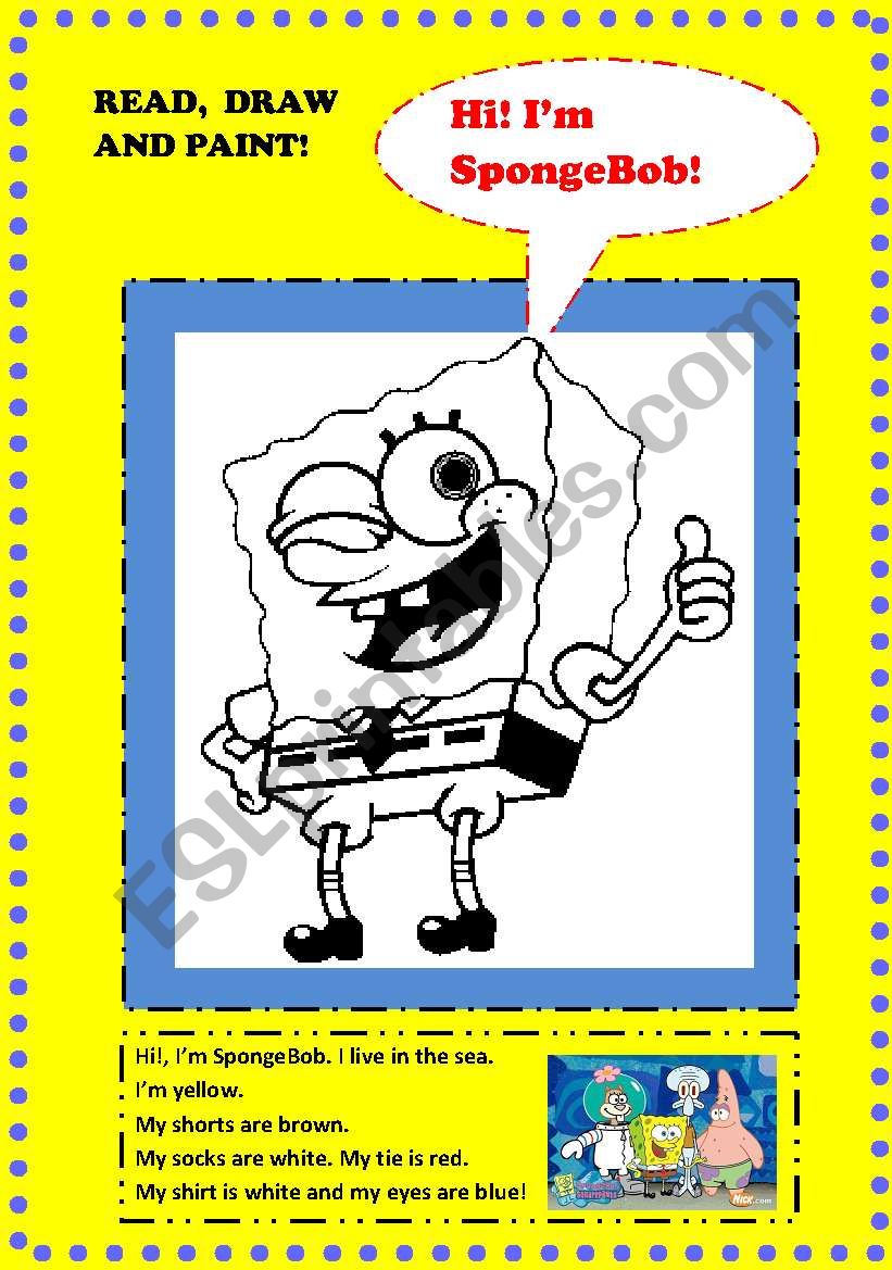 SPONGEBOB . READ AND COLOUR worksheet